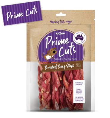 Kazoo Prime Cuts Braided Beef Sticks -20cm 6pk
