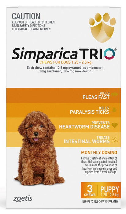 Simparica Trio Puppy 1.25-2.5kg [Sz:3pk]