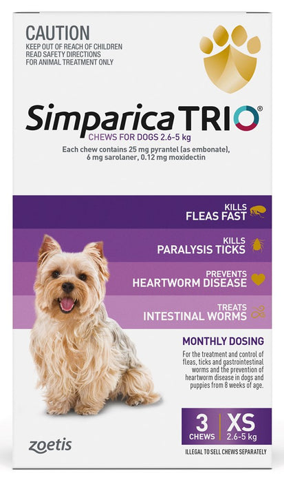 Simparica Trio XSml Dog 2.6-5kg [Sz:3pk]