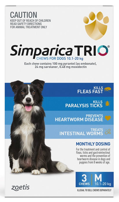 Simparica Trio Medium Dog 10.1-20kg [Sz:3pk]