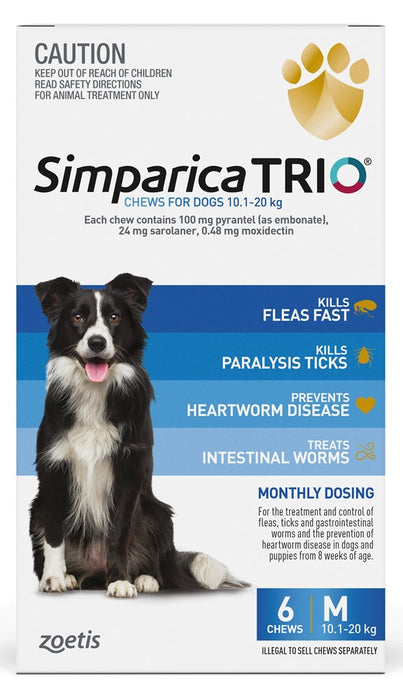 Simparica Trio Medium Dog 10.1-20kg [Sz:6pk]