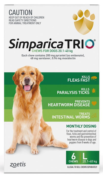 Simparica Trio Large Dog 20.1-40kg [Sz:6pk]