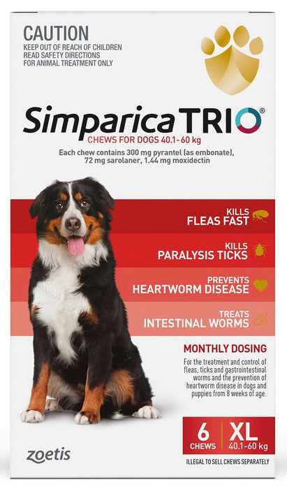 Simparica Trio XLge Dog 40.1-60kg [Sz:6pk]