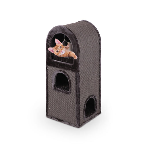 Kazoo 3 Chamber Den [Clr:Charcoal Plush & Sisal]