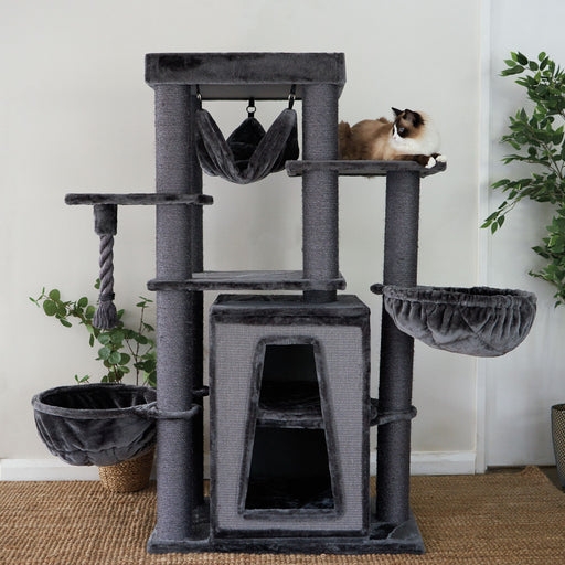 Kazoo Kitty Tall Cubby Playground [Clr:Charcoal Plush & Sisal]