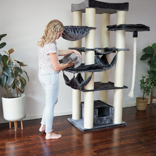 Kazoo Kitty Tower Playground [Clr:Charcoal Plush & Sisal]