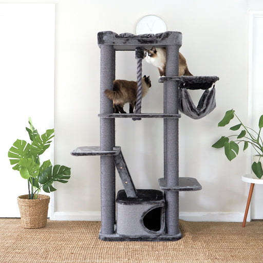 Kazoo Kitty Climb Playground [Clr:Charcoal Plush & Sisal]