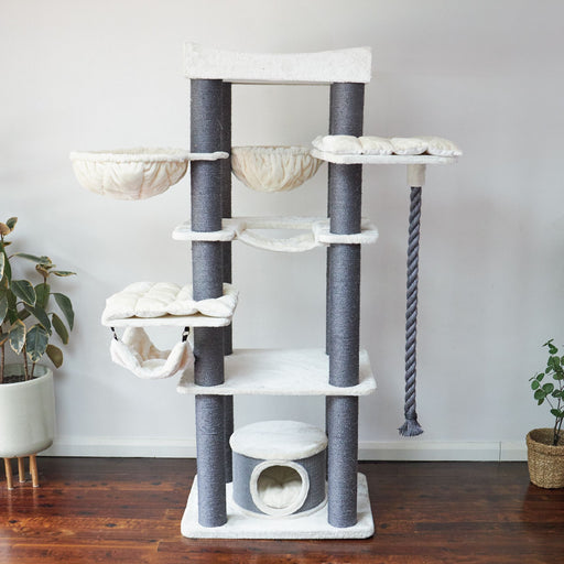 Kazoo Kitty Climb Playground [Clr:Cream Plush & Char Sisal]