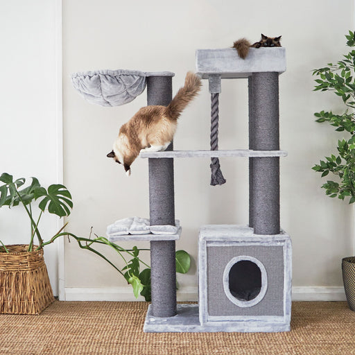 Kazoo Kitty Cubby Base Playground [Clr:Ash Plush & Grey Sisal]