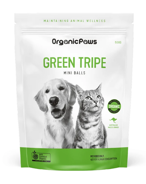 ORGANIC PAWS Green Tripe Mini Balls 500g