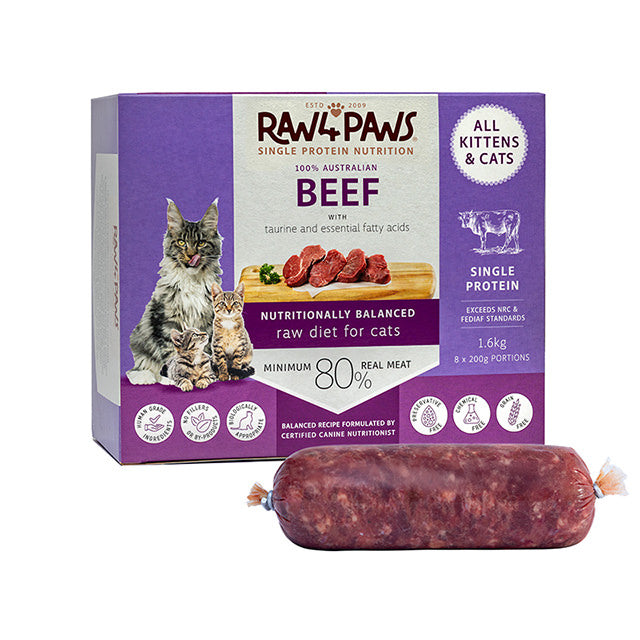 RAW 4 PAWS CAT BEEF ROLLS 8 X 200G