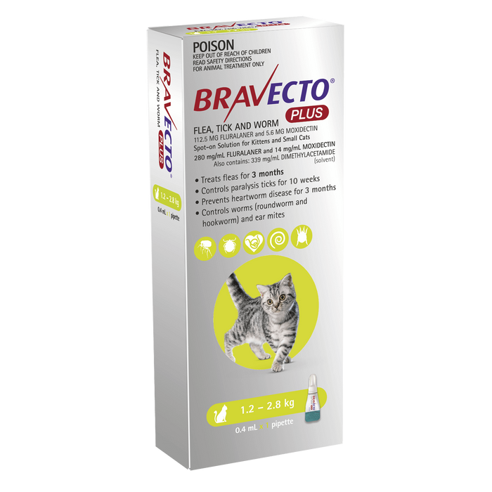 Bravecto Plus For Cats Small 1.2-2.8kg