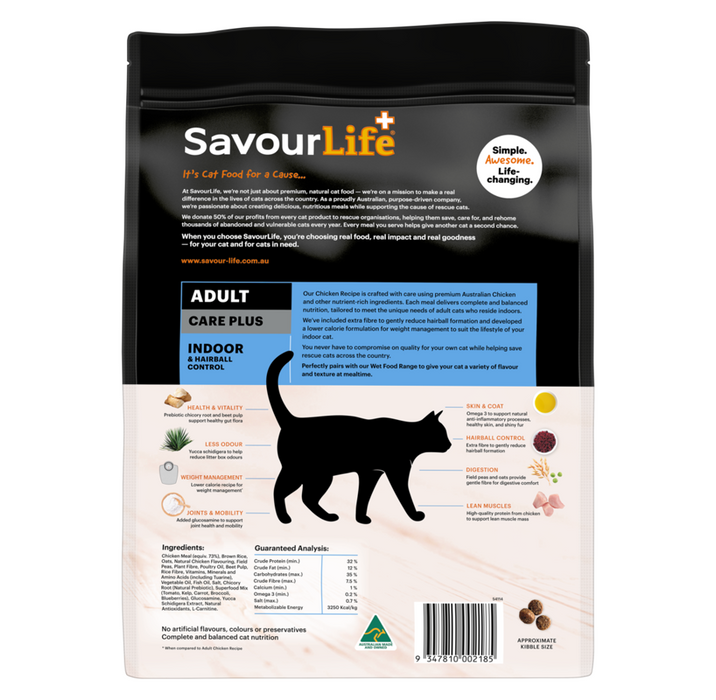 Savour Life Indoor & Hairball Control Care Plus Chicken Adult Cat Dry Food 2kg