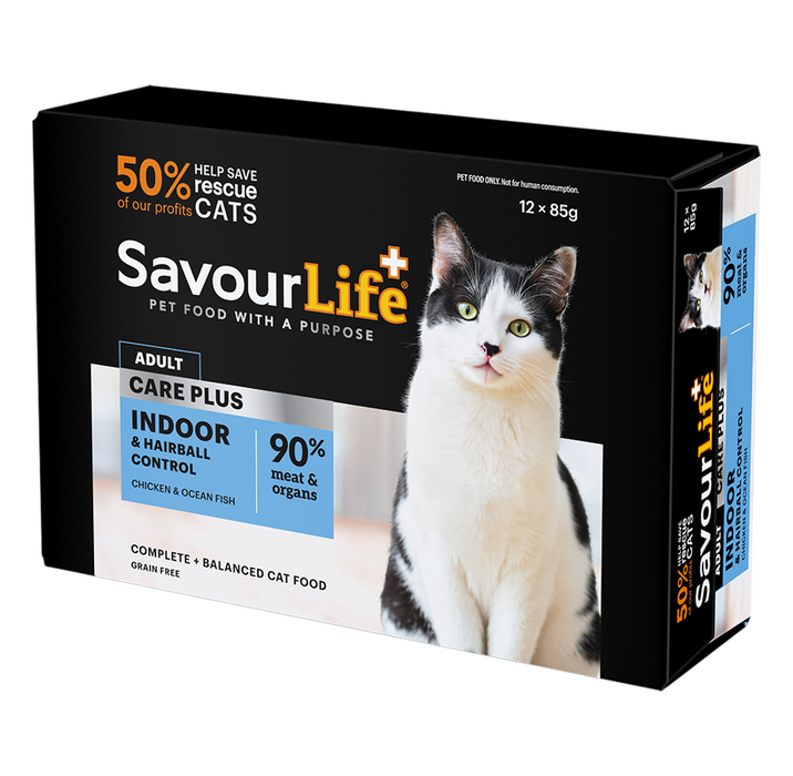 Savour Life Indoor & Hairball Control Chicken & Ocean Fish Adult Cat Food 12x85g