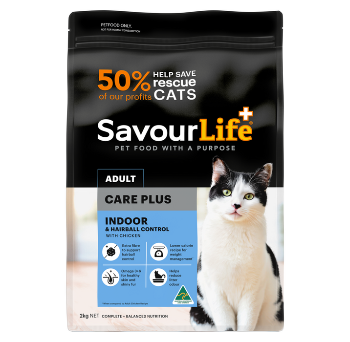 Savour Life Indoor & Hairball Control Care Plus Chicken Adult Cat Dry Food 2kg
